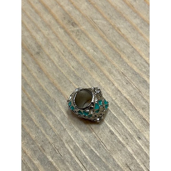 Teal Silver White With Rhinestone Heart Bracelet Charm Silver Tone Fits Pandora - Picture 4 of 6